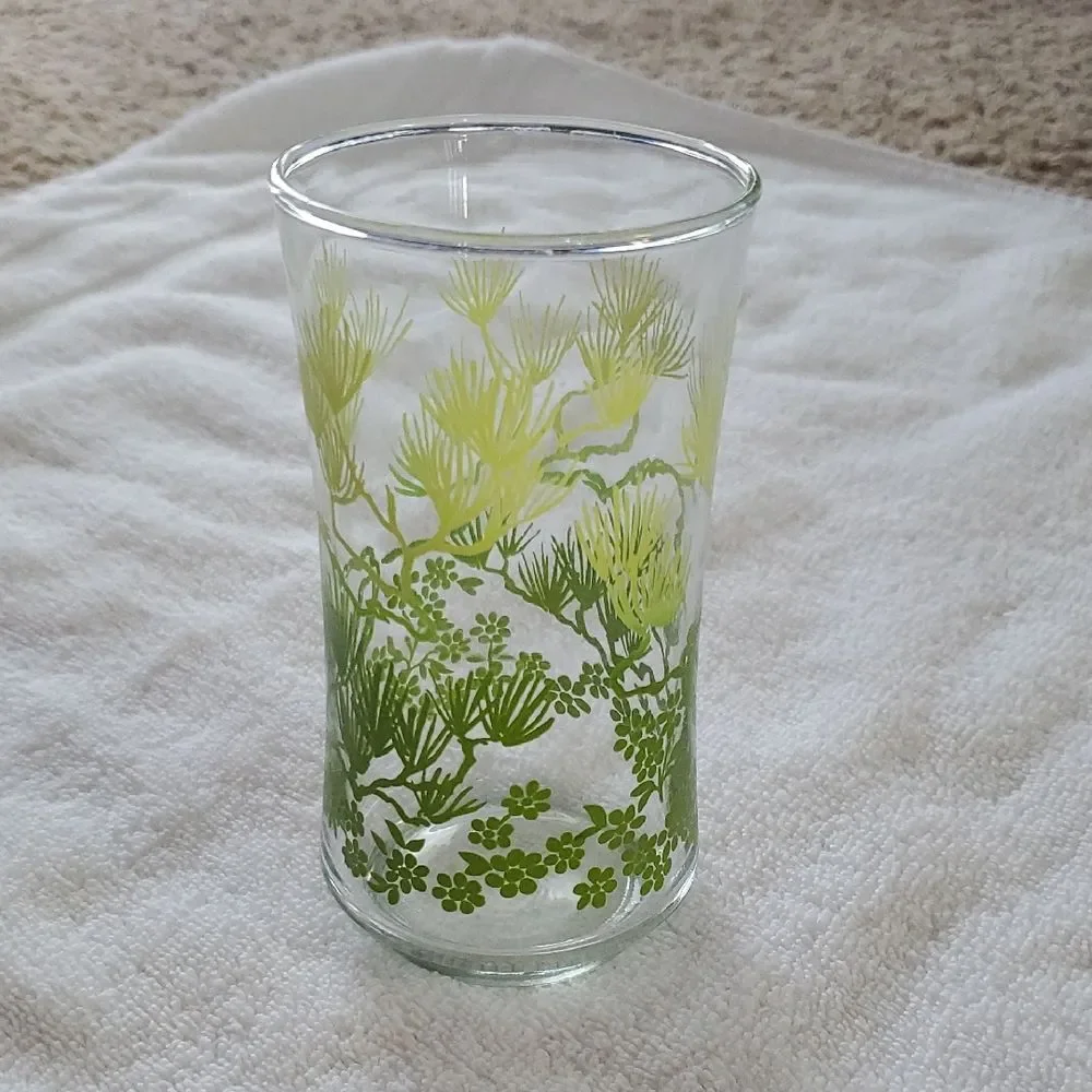 Libbey Green Vintage Floral Glass Cup